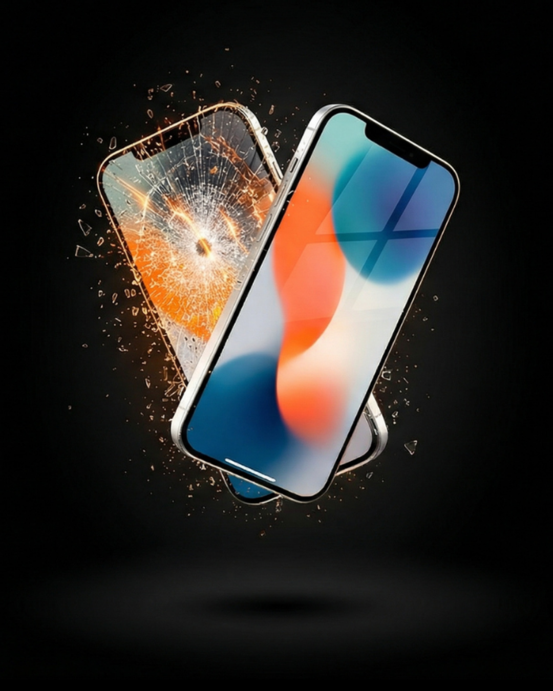 Smartphones com tela quebrada e consertada